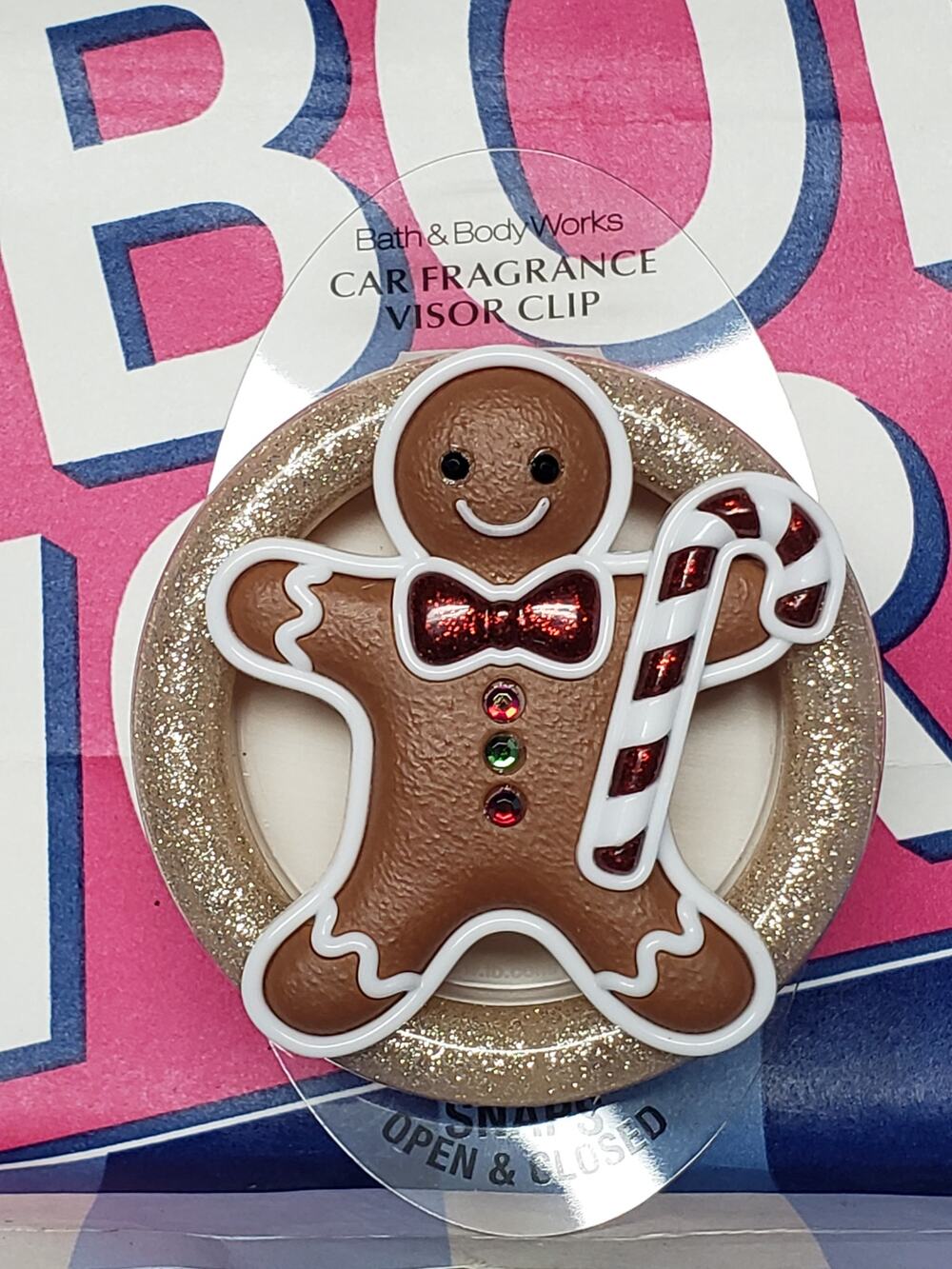 BBW Ginger Bread Man Candy Cane Visor Clip Car Fragrance Holder Scent Decor